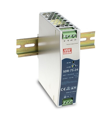 Alimentation d'énergie de rail de vacarme de SDR-75-24 Meanwell 12V 24V 48V 85%-89%