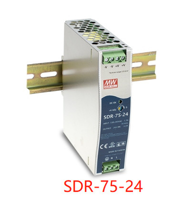Alimentation d'énergie de rail de vacarme de SDR-75-24 Meanwell 12V 24V 48V 85%-89%
