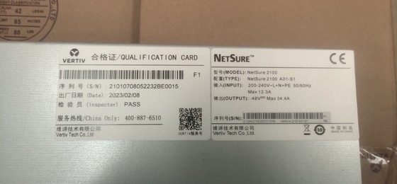 Vertiv Netsure 2100 série Netsure 2100 A31-S3 48Vdc 48A DC Power Shelf 19 pouces avec M831A contrôleur R48-1000E3 module