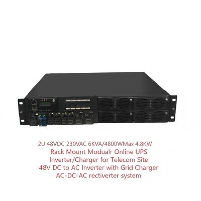 19 pouces 2U 48VDC 230VAC 6KVA /600W  Onduleur en ligne modulaire monté en rack, redresseur de télécommunications, onduleur-chargeur 2 en 1 pour sites de télécommunications.