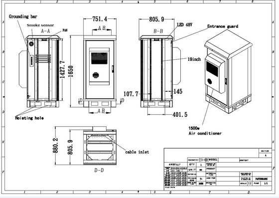 Boîtier d'armoire de télécommunication extérieur antivol à trois points, 30U 40U, sur mesure pour équipement de réseau