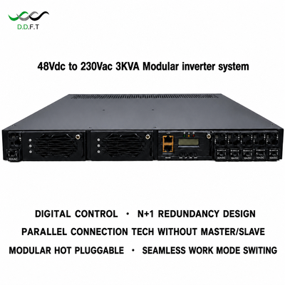 Système d'onduleur modulaire 48VDC à 220Vac, redondance parallèle N + 1, transfert transparent 0ms, puissance de télécommunication à montage en Rack 3KVA